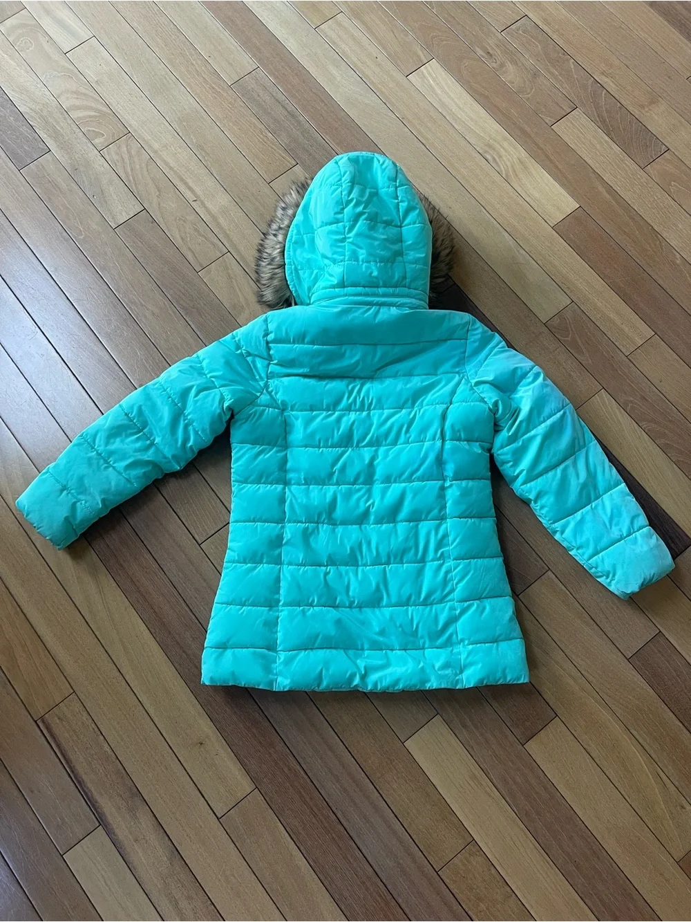Justice Girls Aqua Faux Fur Hooded Puffer Winter Coat Size 12/14